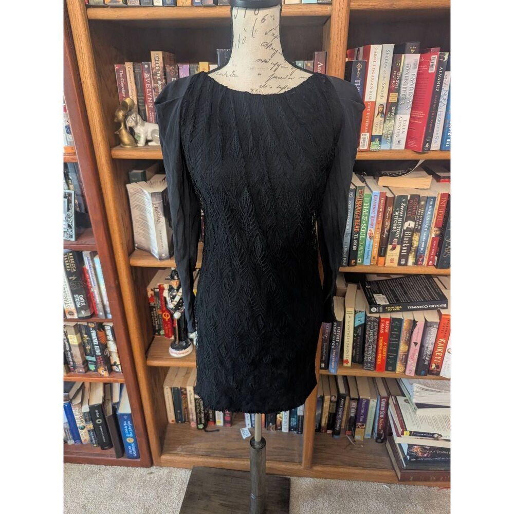 Wayne Cooper Women’s Size 1 small Black Silk Blend Long Sleeve Mini Shift Dress